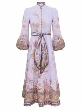 Zimmermann Lavender Floral Maxi Dress with Sash